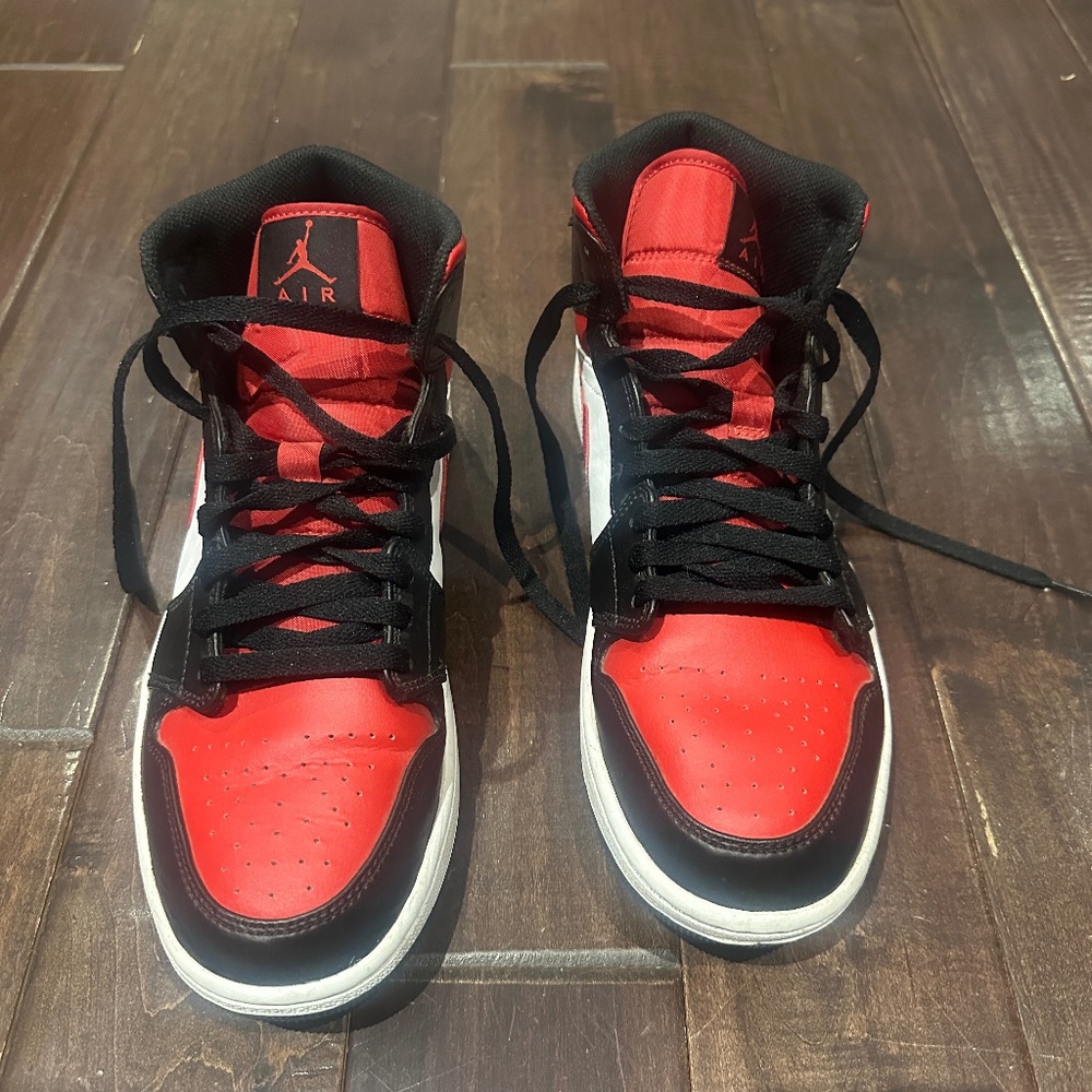 Red Black & White Mid Jordan's - Picture 1 of 5